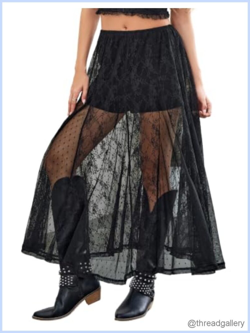 Lace Sheer Long Maxi Skirt A Line Gothic